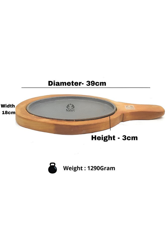 Nyra Kitchenware Classic Black & Brown Cast Iron Sizzler Platter With Wooden Stand - Image 2